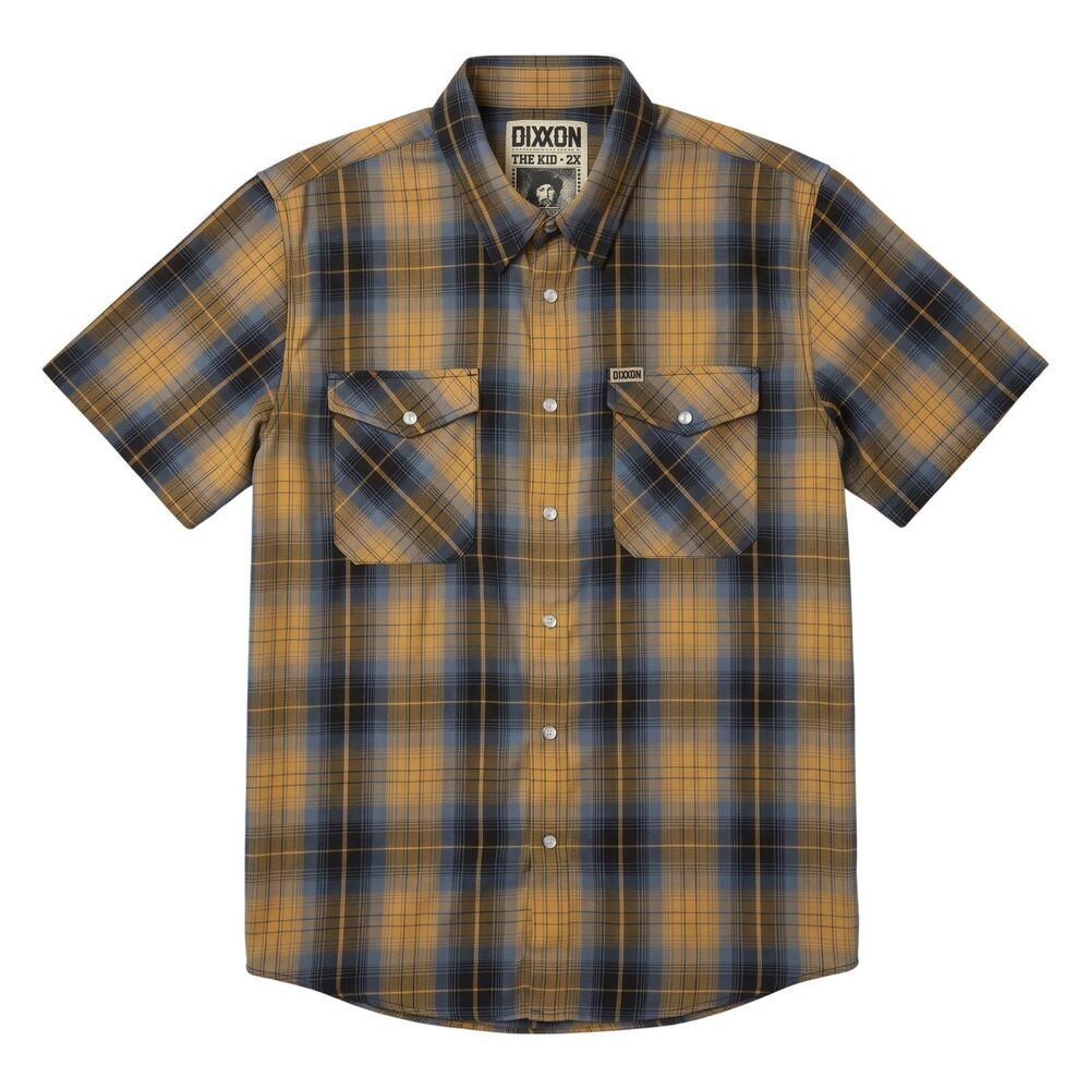 Dixxon Short Sleeve Bamboo Shirt Size 2X The Kid Gold Black Plaid Pearl Snap